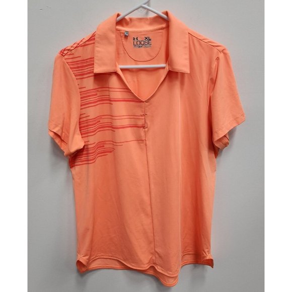Under Armour Heat Gear Womens Golf Polo Shirt XL Orange Short Sleeve Loose Fit - Picture 1 of 6